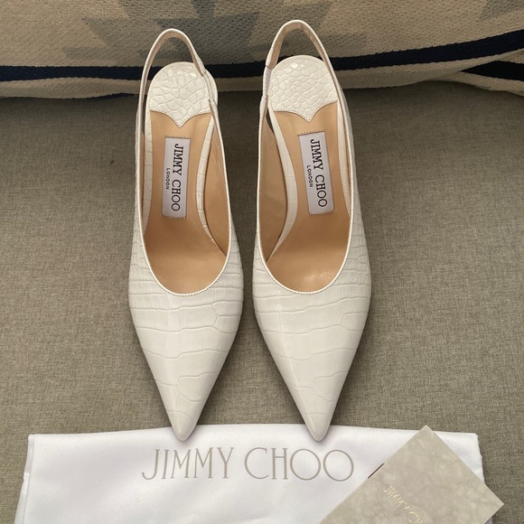 Jimmy Choo Ivy 85 heels latte croc embossed leather Slingback NWT 35.5 - Picture 4 of 14